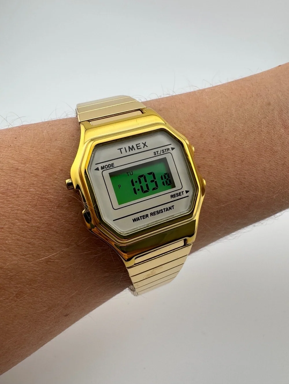 Gold Digital Watch for Women Vintage Style Stainless Steel Bracelet Alarm